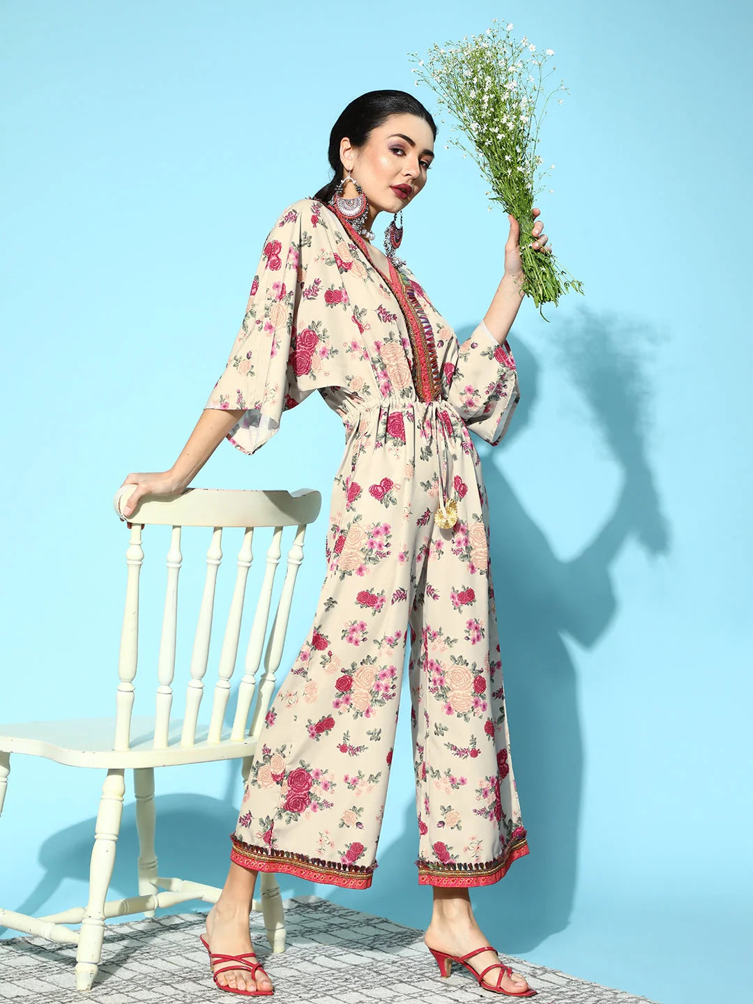 Beige Digital Floral Print Jumpsuit-AHJSCRDP-919-FF