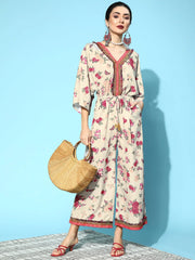 Beige Digital Floral Print Jumpsuit-AHJSCRDP-919-FF