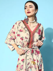 Beige Digital Floral Print Jumpsuit-AHJSCRDP-919-FF