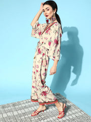 Beige Digital Floral Print Jumpsuit-AHJSCRDP-919-FF