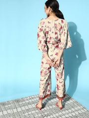 Beige Digital Floral Print Jumpsuit-AHJSCRDP-919-FF