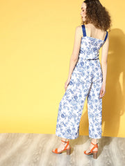 Blue Printed Cinched Waist Jumpsuit-AHJSCRDP-930-FF
