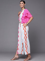 White & Pink Zig Zag Striped Printed Jumpsuit-AHJSCRDP-978-FF