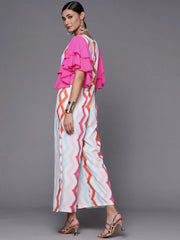 White & Pink Zig Zag Striped Printed Jumpsuit-AHJSCRDP-978-FF