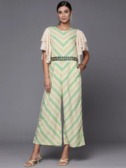 Off White & Green Chevron Print Jumpsuit-AHJSCRDP-979-FF
