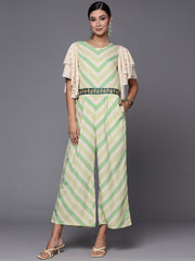 Off White & Green Chevron Print Jumpsuit-AHJSCRDP-979-FF