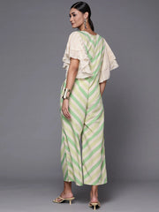 Off White & Green Chevron Print Jumpsuit-AHJSCRDP-979-FF