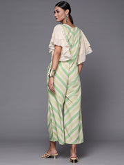 Off White & Green Chevron Print Jumpsuit-AHJSCRDP-979-FF
