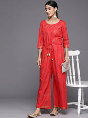 Printed Crepe Basic Jumpsuit With Waist Tie-Ups-AHJSCRFP-49