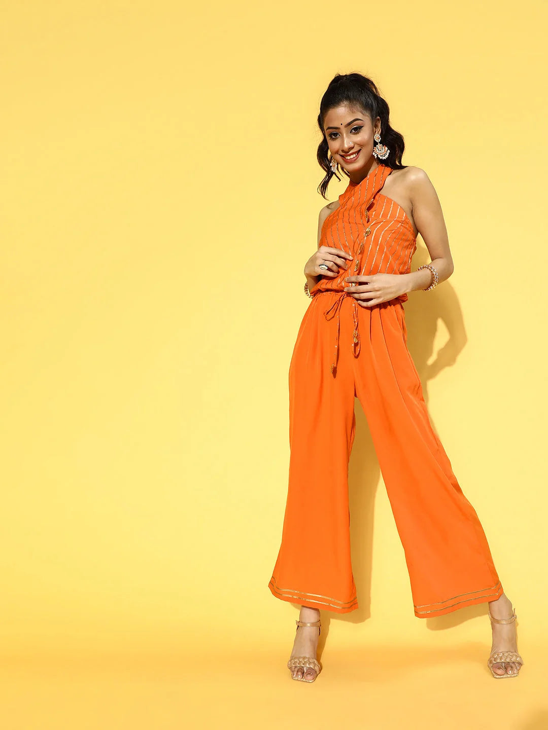 Orange & Gold Print Jumpsuit | Trendy Women's Jumpsuits