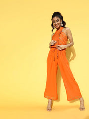 Orange & Gold Stripes Print Jumpsuit-AHJSCRFP-921-FF