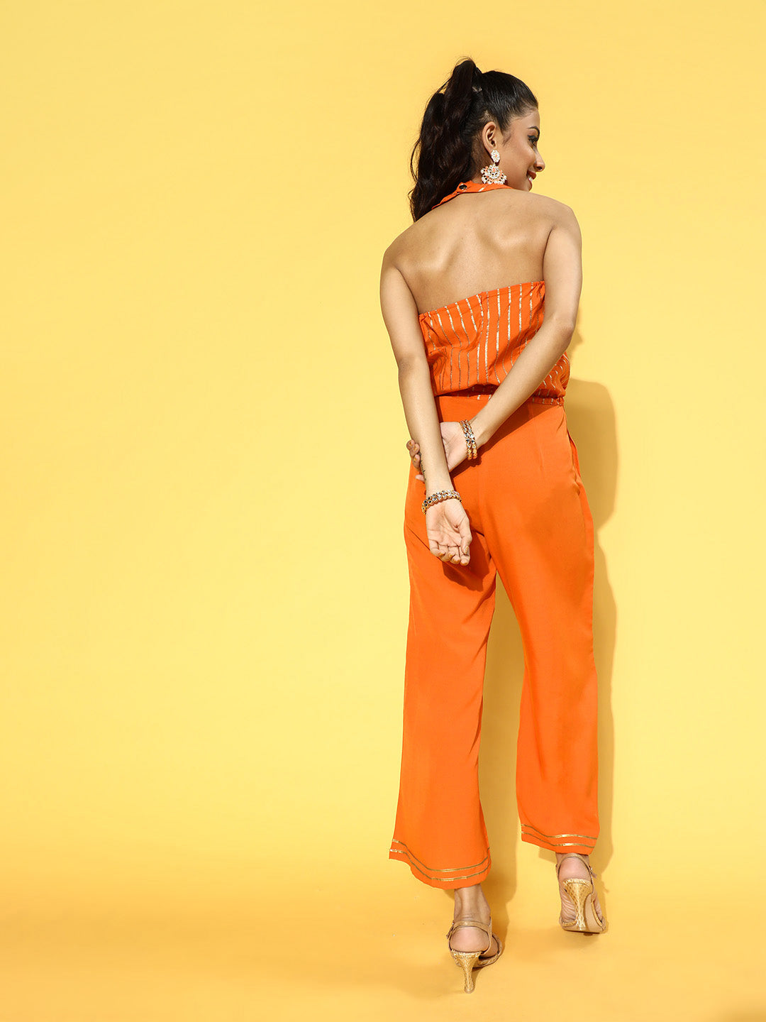 Orange & Gold Print Jumpsuit | Trendy Women's Jumpsuits