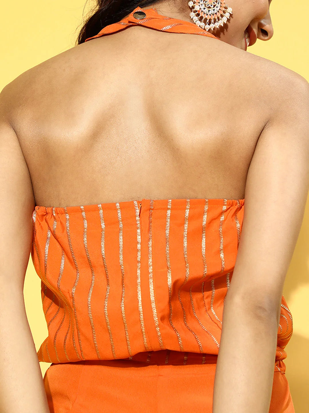 Orange & Gold Print Jumpsuit | Trendy Women's Jumpsuits