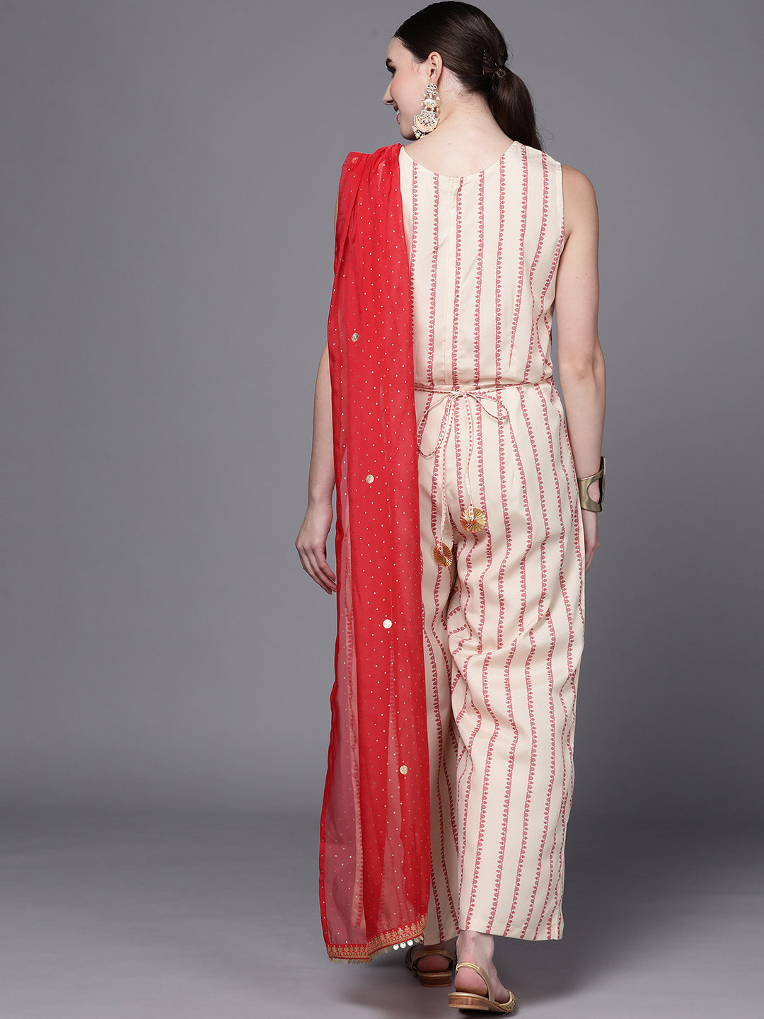 Off White & Red Printed Jumpsuit | Trendy Women's Jumpsuits
