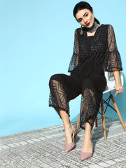 Black Crepe & Net Printed Jumpsuit-AHJSNTGL-920-FF