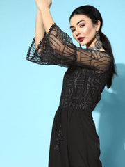 Black Crepe & Net Printed Jumpsuit-AHJSNTGL-920-FF