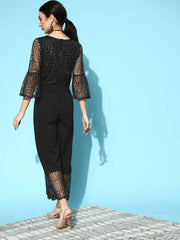 Black Crepe & Net Printed Jumpsuit-AHJSNTGL-920-FF