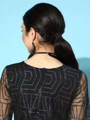 Black Crepe & Net Printed Jumpsuit-AHJSNTGL-920-FF