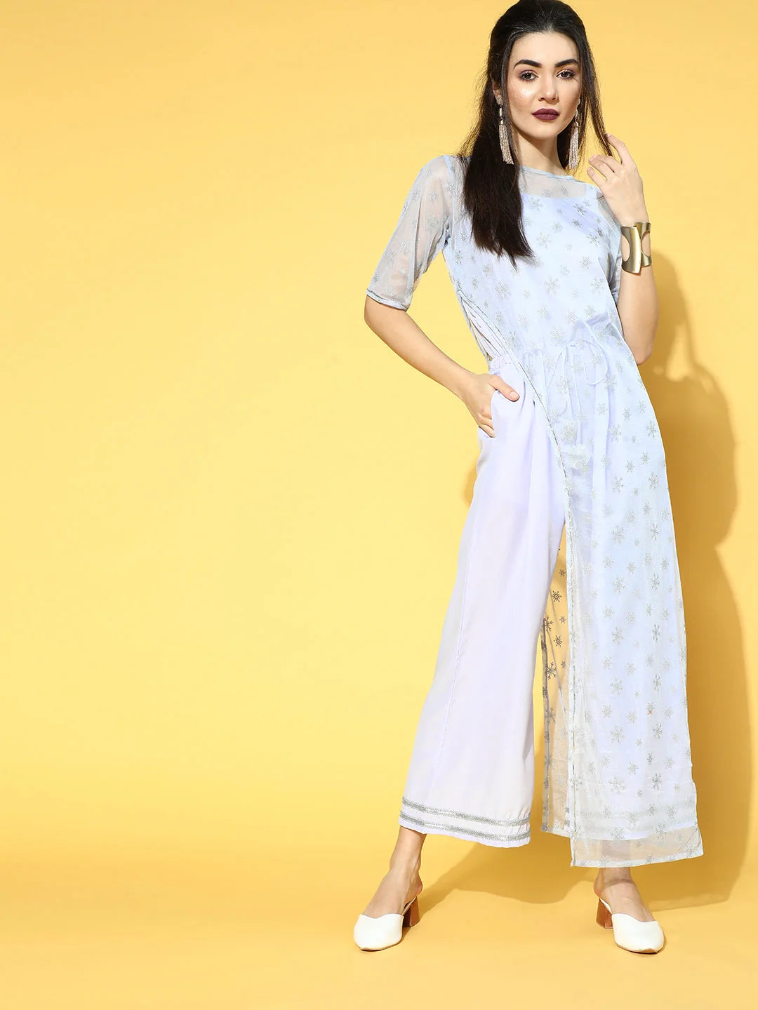 Blue Glitter Print Jumpsuit | Women's Formal Jumpsuit Outfits