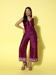 Purple Solid Chinon Jumpsuit-AHJSPSDP-54
