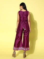 Purple Solid Chinon Jumpsuit-AHJSPSDP-54