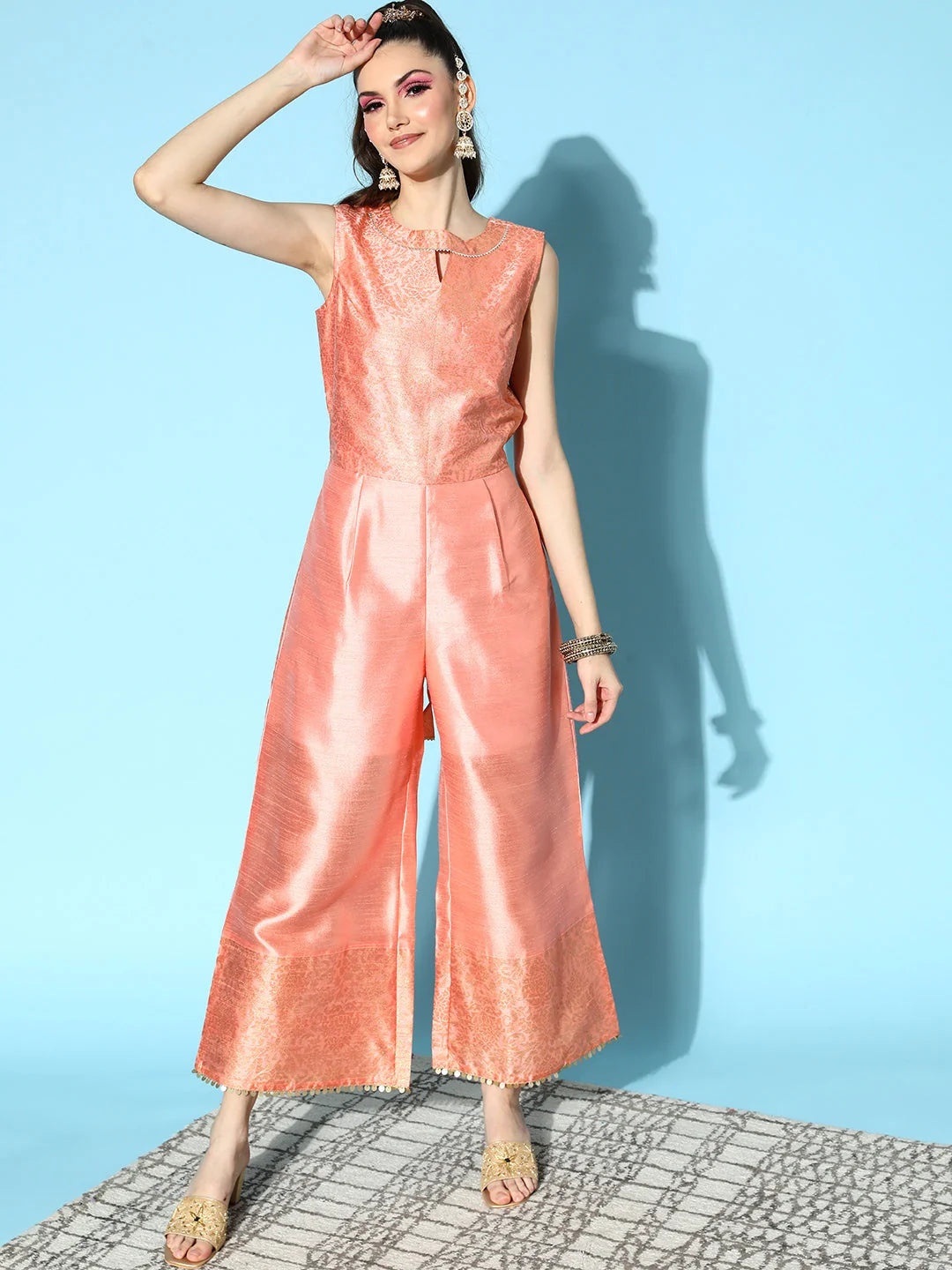 Peach Self-Design Jumpsuit | Formal Jumpsuit Outfits