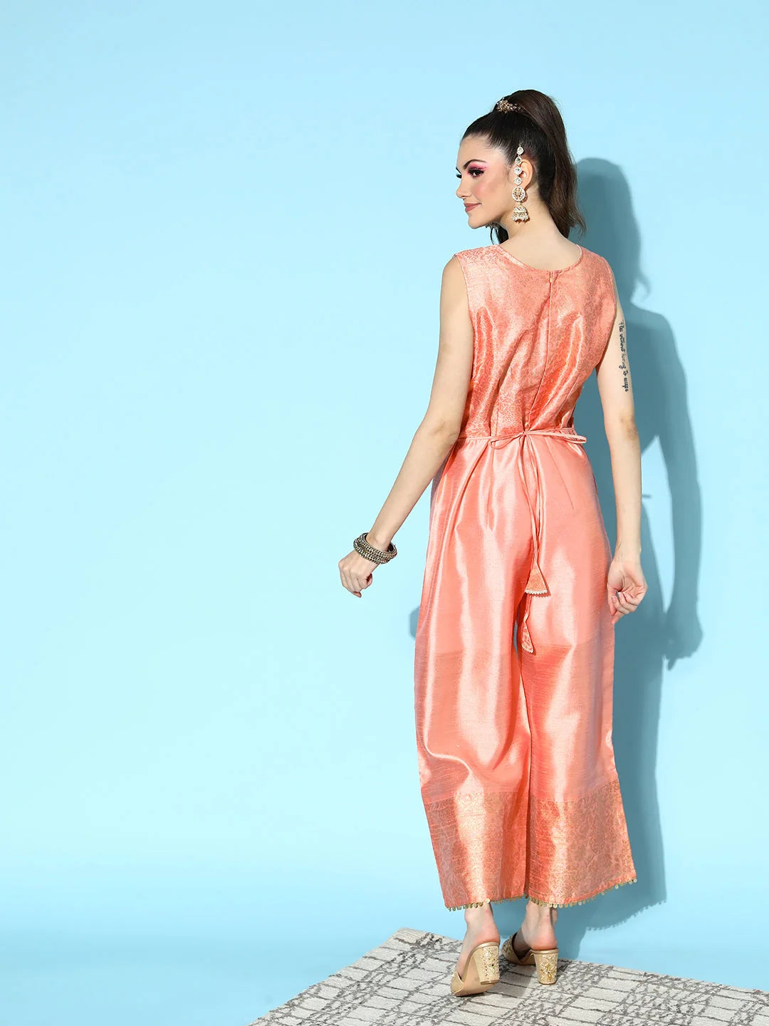 Peach Self-Design Jumpsuit | Formal Jumpsuit Outfits