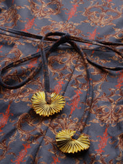 Grey & Brown Velvet Printed Jumpsuit with Pocket-AHJSVLDP-1045