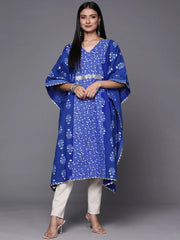 Blue & White Floral Print Pure Cotton Kaftan Kurta-AHKFCOKH-6051-FF