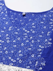 Blue & White Floral Print Pure Cotton Kaftan Kurta-AHKFCOKH-6051-FF