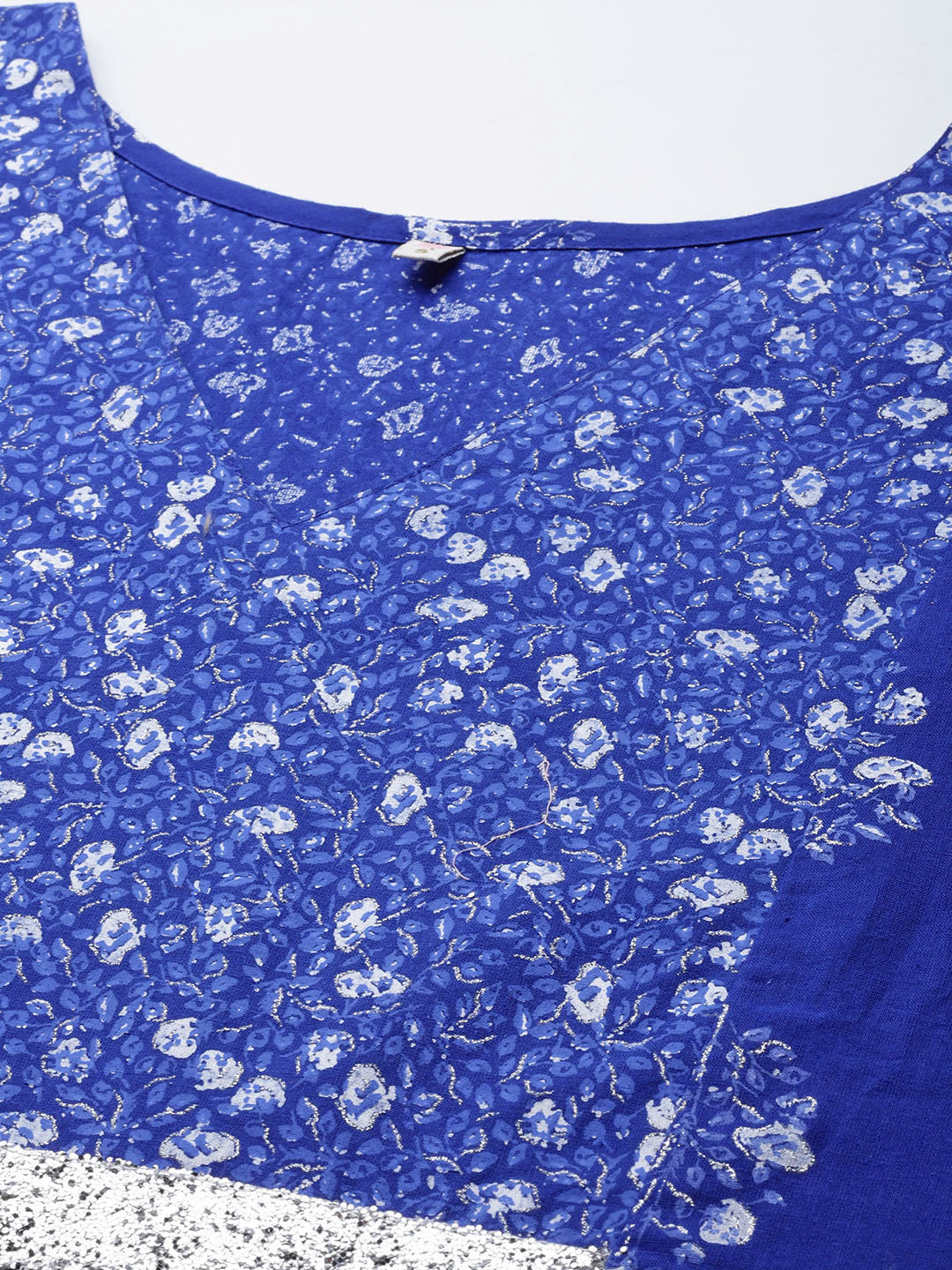 Blue Floral Cotton Kaftan Kurta - Women's Kaftan Dresses