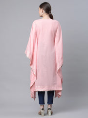 Light Pink Pure Cotton Printed Flared Sleeve Kaftan Kurta-AHKFCOKHFP-6043