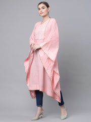 Light Pink Pure Cotton Printed Flared Sleeve Kaftan Kurta-AHKFCOKHFP-6043