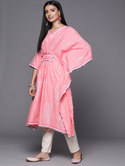 Pink & White Ethnic Motifs Print Pure Cotton Kaftan Kurta-AHKFCOPG-6053-FF