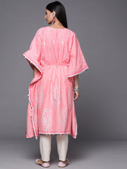 Pink & White Ethnic Motifs Print Pure Cotton Kaftan Kurta-AHKFCOPG-6053-FF