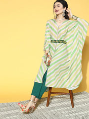 Green Digital Printed Flared Sleeve Kaftan Kurta-AHKFCRDP-6034-FF