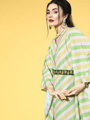 Green Digital Printed Flared Sleeve Kaftan Kurta-AHKFCRDP-6034-FF