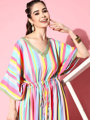 Multi Colour Candy Stripes Kaftan Kurta-AHKFCRDP-6058
