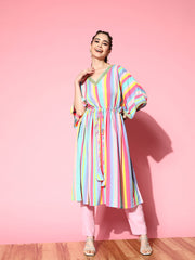 Multi Colour Candy Stripes Kaftan Kurta-AHKFCRDP-6058