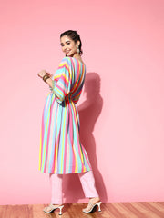 Multi Colour Candy Stripes Kaftan Kurta-AHKFCRDP-6058