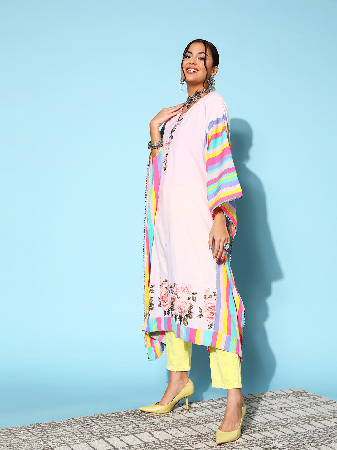Pink Floral Vacation Kaftan - Women's Resort Wear Kaftans