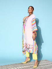 Pink Crepe Vacation Stripes Kaftan Kurta-AHKFCRDP-6060