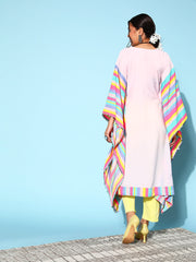 Pink Crepe Vacation Stripes Kaftan Kurta-AHKFCRDP-6060