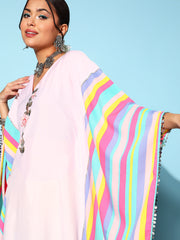 Pink Crepe Vacation Stripes Kaftan Kurta-AHKFCRDP-6060