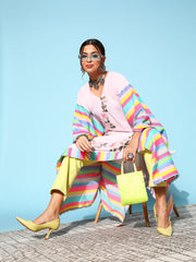 Pink Crepe Vacation Stripes Kaftan Kurta-AHKFCRDP-6060