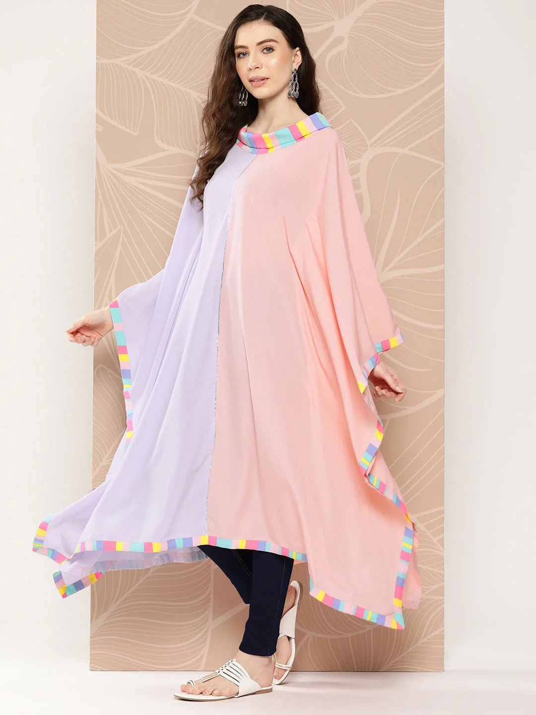 Lavender & Peach Colourblocked Kaftan: Stylish Kaftans for Women