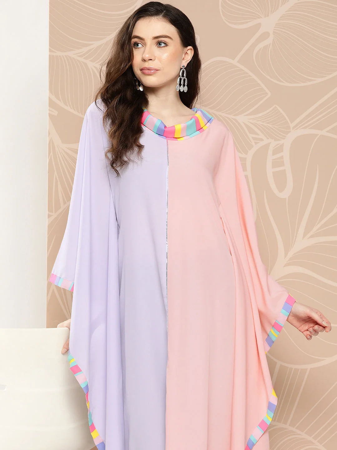 Lavender & Peach Colourblocked Kaftan: Stylish Kaftans for Women