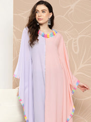 Lavender & Peach Colourblocked Kaftan Kurta-AHKFCRDP-6061-ICH