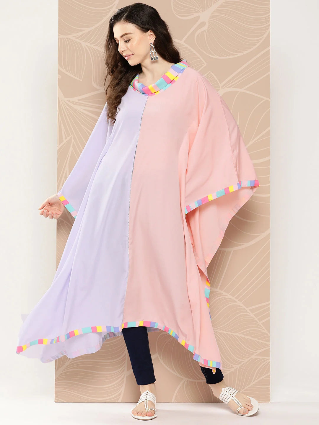 Lavender & Peach Colourblocked Kaftan: Stylish Kaftans for Women
