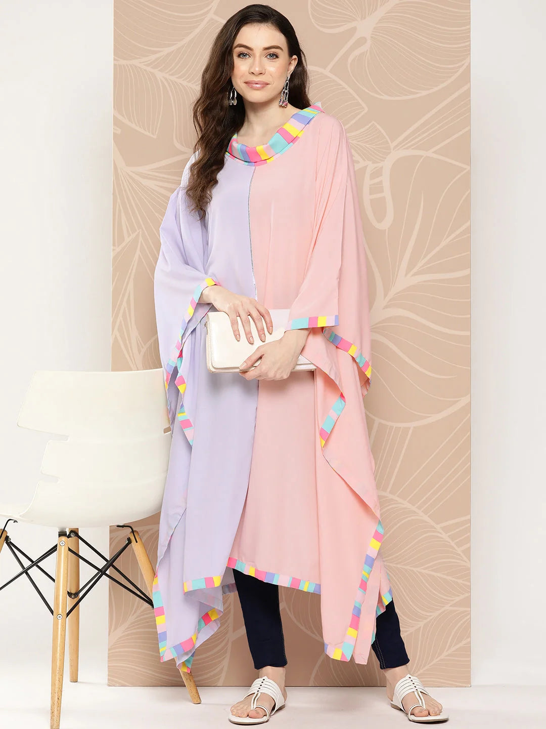 Lavender & Peach Colourblocked Kaftan: Stylish Kaftans for Women